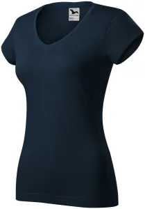 T-shirt damski slim fit z dekoltem w szpic, ciemny niebieski #319573
