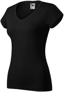 T-shirt damski slim fit z dekoltem w szpic, czarny