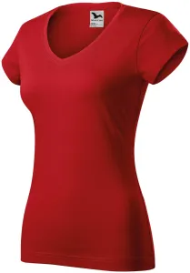 T-shirt damski slim fit z dekoltem w szpic, czerwony