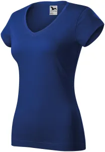 T-shirt damski slim fit z dekoltem w szpic, królewski niebieski