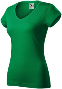 T-shirt damski slim fit z dekoltem w szpic, zielona trawa #105194