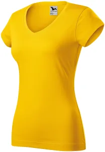 T-shirt damski slim fit z dekoltem w szpic, żółty #319538