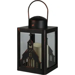 Lampion ze świecą LED Church czarny, 10 x 16 cm
