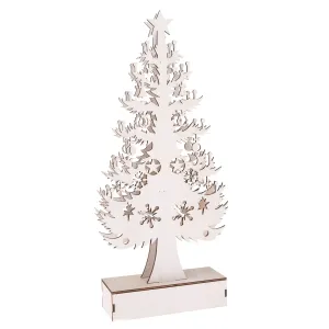 Świąteczna dekoracja drewniana LED Choinka biały, 32 x 15 cm