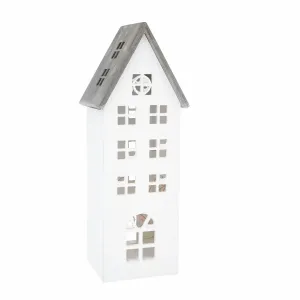 Świąteczna drewniana dekoracja LED Light house biały, 11,7 x 21 x 9,8 cm