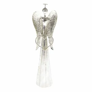Świąteczna metalowa dekoracja LED Angel with heart srebrny, 9,5 x 30 cm