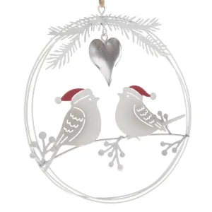 Świąteczna wisząca metalowa dekoracja Ptaki, 14,5 x 16 x 1 cm
