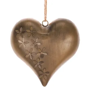 Serce metalowe Kwiaty, kolor miedziany,  15 x 15 x 4 cm