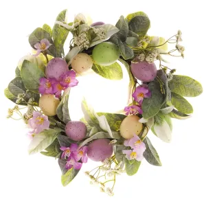 Wieniec wielkanocny z kwiatami i jajkami jasnofioletowy, śr. 28 cm