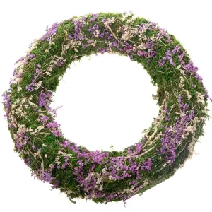 Wieniec z mchu z suszonymi kwiatami, fioletowy, 30 x 7 cm