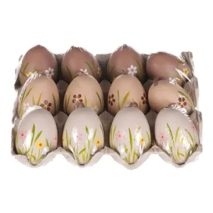 Zestaw sztucznych malowanych jajek  brązowo-biały,  12 szt
