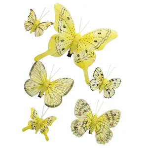 Zestaw żółtych motyli z klipsem, 6 szt., mix wielkości