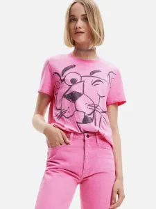 Desigual Pink Panther Smile Koszulka Różowy #337477