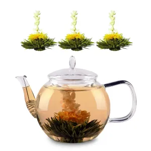 Feelino Bedida, dzbanek do herbaty z pokrywką i sitkiem, 1300 ml, szkło borokrzemowe, herbata kwitnąca (3 szt.)
