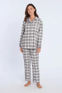 Flanelowa piżama damska BLANCA Kremowy / Czarny XL