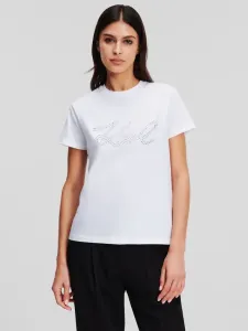 Karl Lagerfeld Rhinestone Logo Koszulka Biały #603103