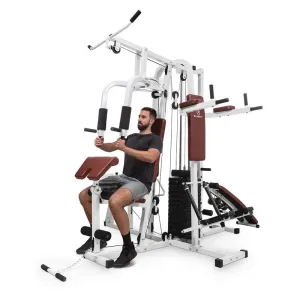 KLARFIT Ultimate Gym 9000, stanowisko treningowe, atlas 7 stacji, 120 kg, stal, QR, białe