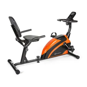KLARFIT Relaxbike 6.0, rower treningowy poziomy, koło zamachowe 12 kg, opór magnetyczny, 100 kg, pomarańczowy