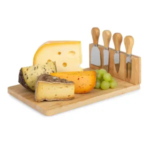 Klarstein Deska do krojenia i serwowania sera, noże, magnetyczny blok na noże, bambus