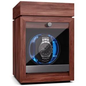 Klarstein Brienz 1, rotomat do zegarków, 1 zegarek, 4 tryby, wygląd drewna, niebieskie oświetlenie