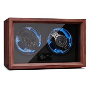 Klarstein Brienz 2, rotomat do zegarków, 2 zegarki, 4 tryby, wygląd drewna, niebieskie oświetlenie #548341