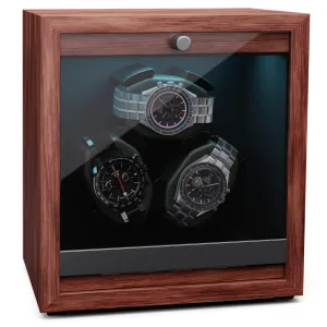 Klarstein Brienz 3, rotomat do zegarków, 3 zegarki, 4 tryby, wygląd drewna, niebieskie oświetlenie