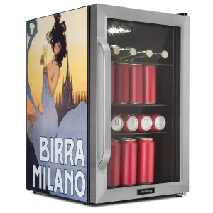 Klarstein Beersafe 70 Birra Milano Edition, lodówka na napoje, chłodziarka, 70 l, 3 półki, panoramiczne szklane drzwi, stal nierdzewna #94348