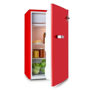 Klarstein Beercracker 91L, lodówka z zamrażalnikiem, klasa energetyczna A+, otwieracz do butelek, czerwona