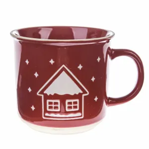 Świąteczny kubek ceramiczny Snowy cottage czerwony, 450 ml