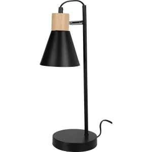 Metalowa lampa stołowa z drewnianą podstawą Solano czarny, 14 x 47 cm