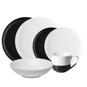 Serwis porcelanowy czarny / biały 8 szt - Flow