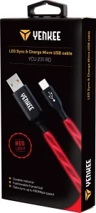 Kabel MICRO USB do synchronizacji i ładowania świecący - czerwony - Rozmiar 1 m