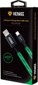 Kabel MICRO USB do synchronizacji i ładowania świecący - zielony - Rozmiar 1 m