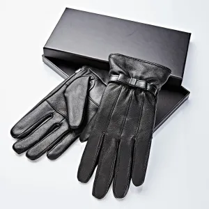 Skórzane rękawiczki damskie - czarne - Rozmiar L