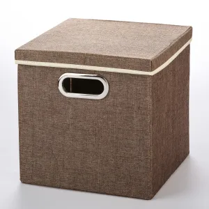 Solidne tekstylne pudełko z pokrywka - brązowy - Rozmiar 27x28x30cm