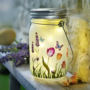 Szklana lampka LED Łąka motyli - transparentna - Rozmiar 7,5 x 13,5 cm