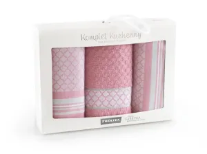Zestaw ręcznik + 2 ręczniki kuchenne - różowy - Rozmiar 27,5 x 5,5 x 20,5 cm
