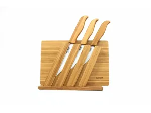 Ceramiczne noże + bambusowa deska - brązowy - Rozmiar 3 szt