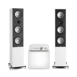 Numan Drive 801, zestaw stereo składający się ze wzmacniacza stereo i kolumn stojących, biały/biały