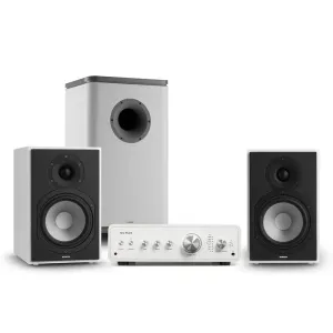Numan Drive 802, zestaw stereo składający się ze wzmacniacza, kolumn regałowych i subwoofera, Bluetooth 5.0, biały