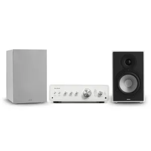 Numan Drive 802, zestaw stereo składający się ze wzmacniacza stereo i kolumn regałowych, biały/szary