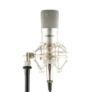 OneConcept Mic-700, mikrofon studyjny, Ø34 mm, jednokierunkowy, uchwyt mikrofonowy typu pająk, osłona przeciwietrzna, XLR, kolor srebrny