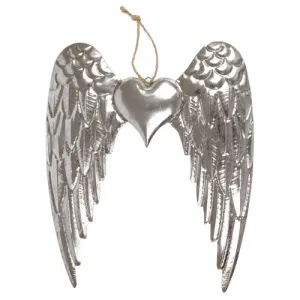 Wisząca dekoracja metalowa Anielskie skrzydła, srebrny, 36 x 44 x 3 cm