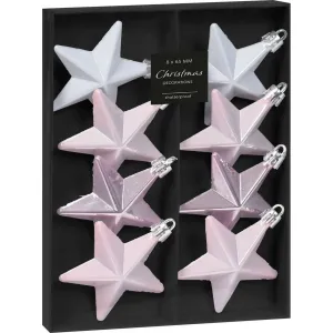 Zestaw ozdób bożonarodzeniowych Gwiazdy Ice Pink, 6,5 cm, 8 szt