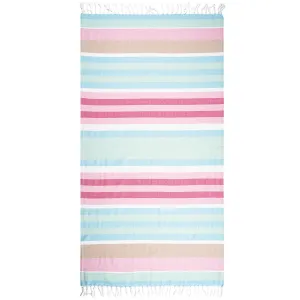 Ręcznik kąpielowy Fouta z frędzlami Stripes pink, 90 x 170 cm