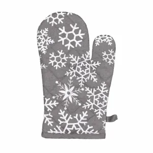 Świąteczna rękawica kuchenna Płatki śniegu szary, 18 x 28 cm