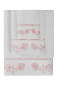 Ręcznik kąpielowy DIARA 85x150 cm Biały / różowy haft #446518