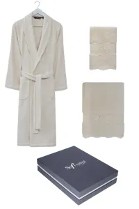 Damski szlafrok STELLA + ręczniki + pudełko Kremowy XL