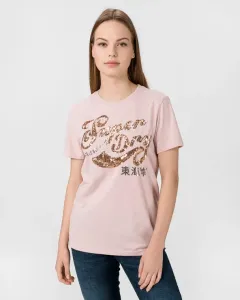 SuperDry Script Sequin Koszulka Różowy Beżowy #297852