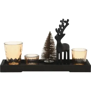 Dekoracyjny zestaw świeczników na podstawce Reindeer and tree 6 szt., 31,5 x 9,5 x 2,5 cm